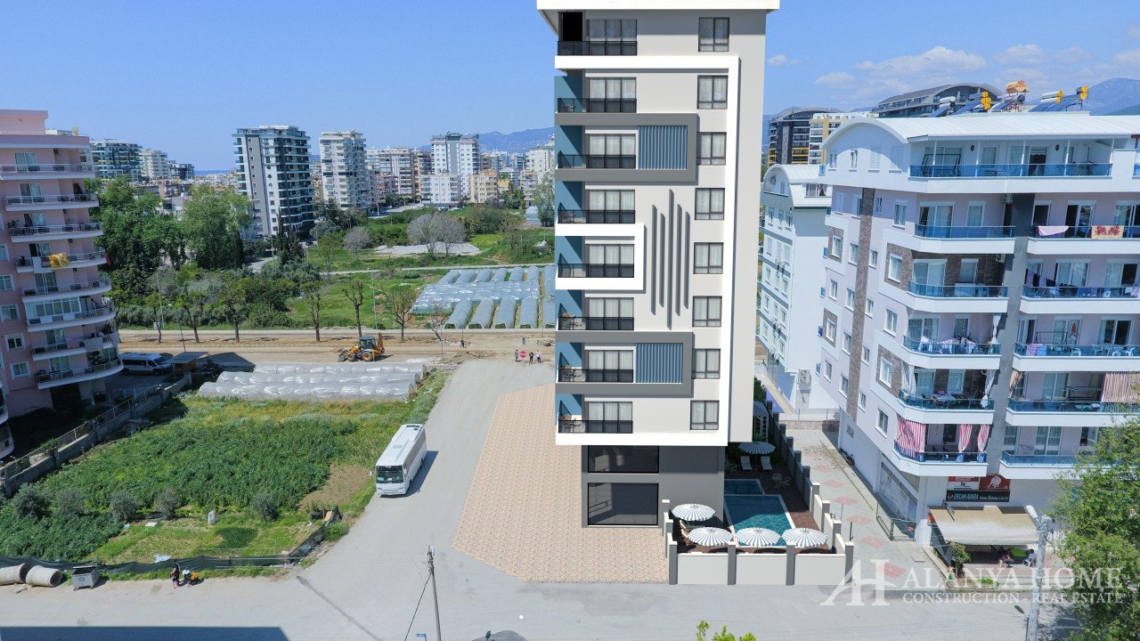 Mahmutlar Alanya Turska namješten, jednosoban stan, građevinska firma, pogled na more, nekretnina ku